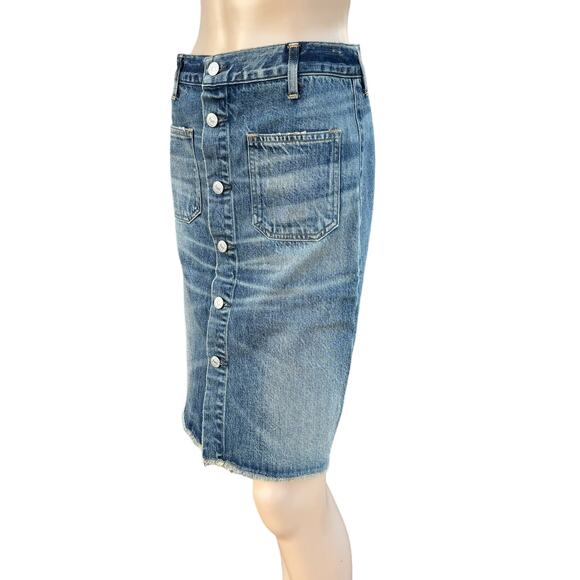New Citizens Of Humanity Front Button Knee Length Denim Jean Skirt Green Point - Picture 3 of 12